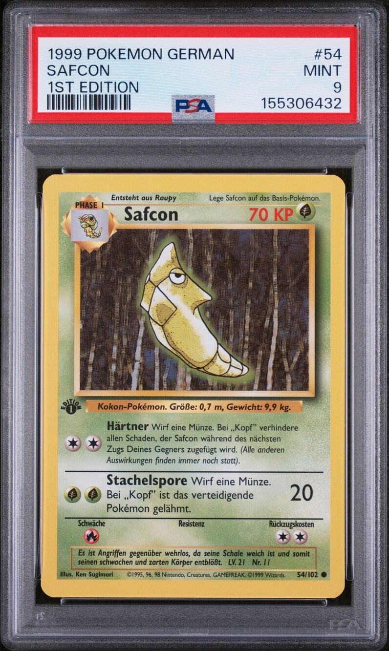 PSA 9 MINT Metapod (Safcon) 1st Edition 54/102 Pokémon 1999 German Base Set Card